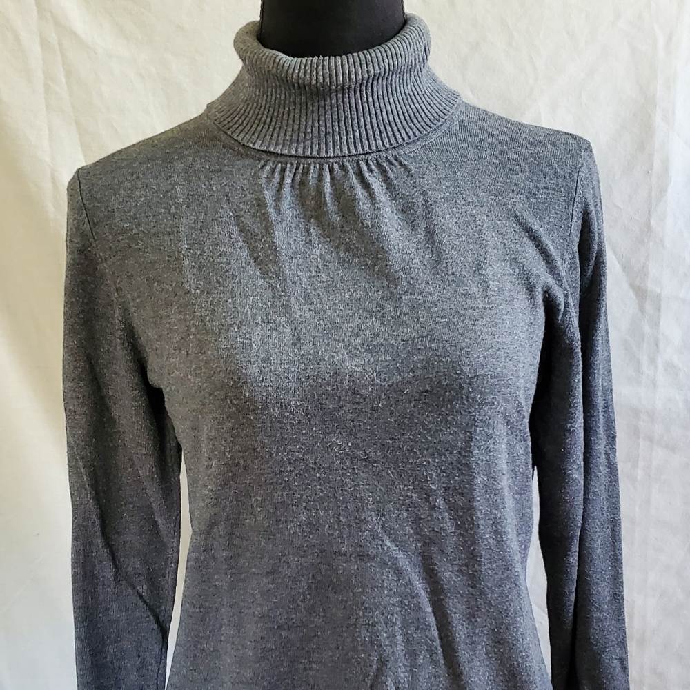 Charter Club Petite Knit Turtleneck,  PM, Button Accent on Sleeves, Gray